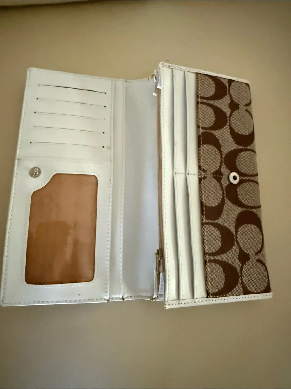 Coach Continental Wallet in Brown with White Trim‎